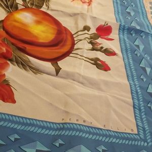 Perry Ellis Peaches & Peonies silk scarf EUC
